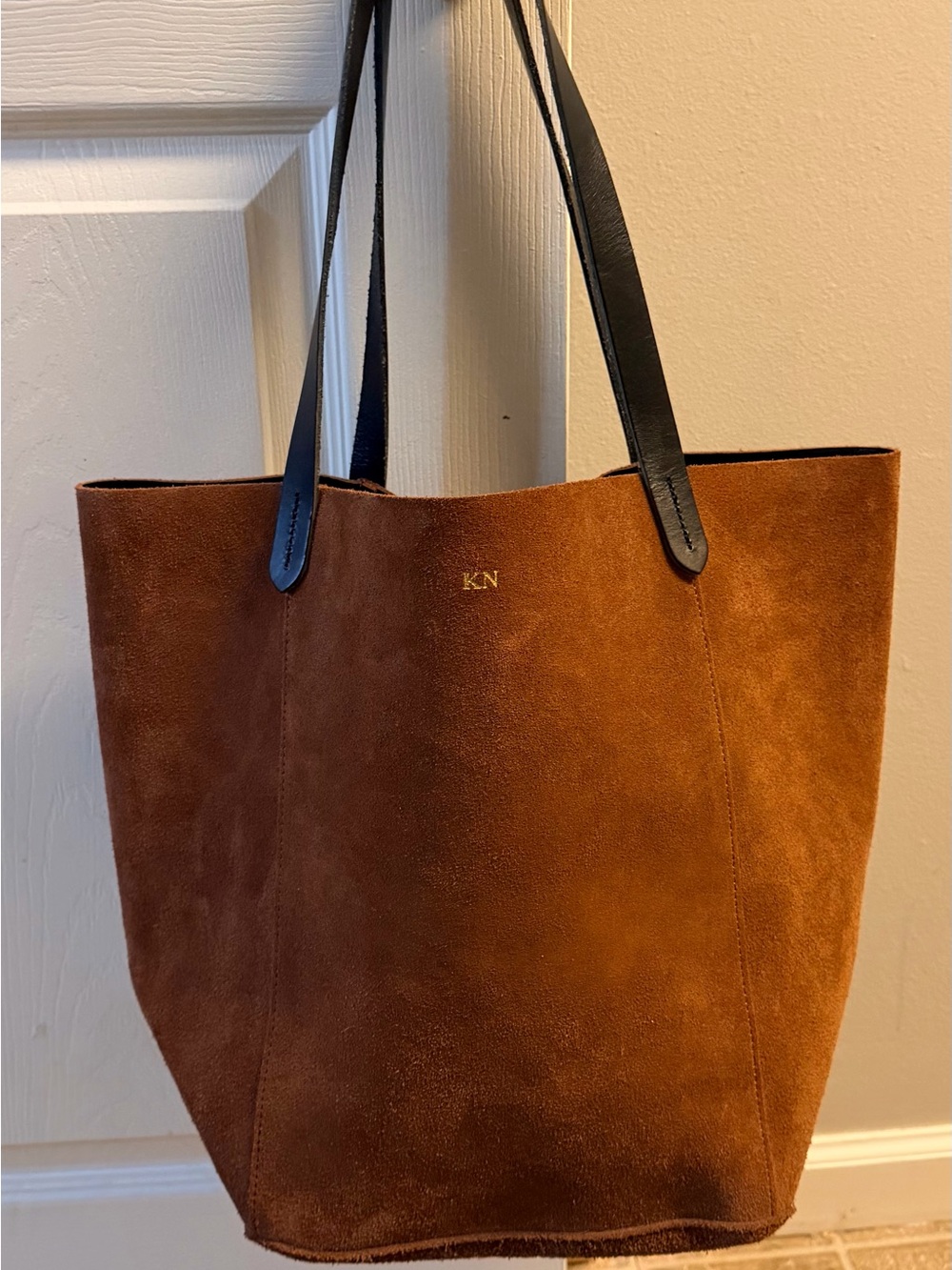Mark & Graham Brown Suede Tote with Black Straps